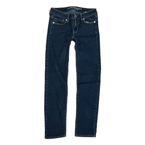 American Eagle Super Stretch Skinny Jeans Blue Dark Wash Denim Low Rise 0 - Picture 2 of 9
